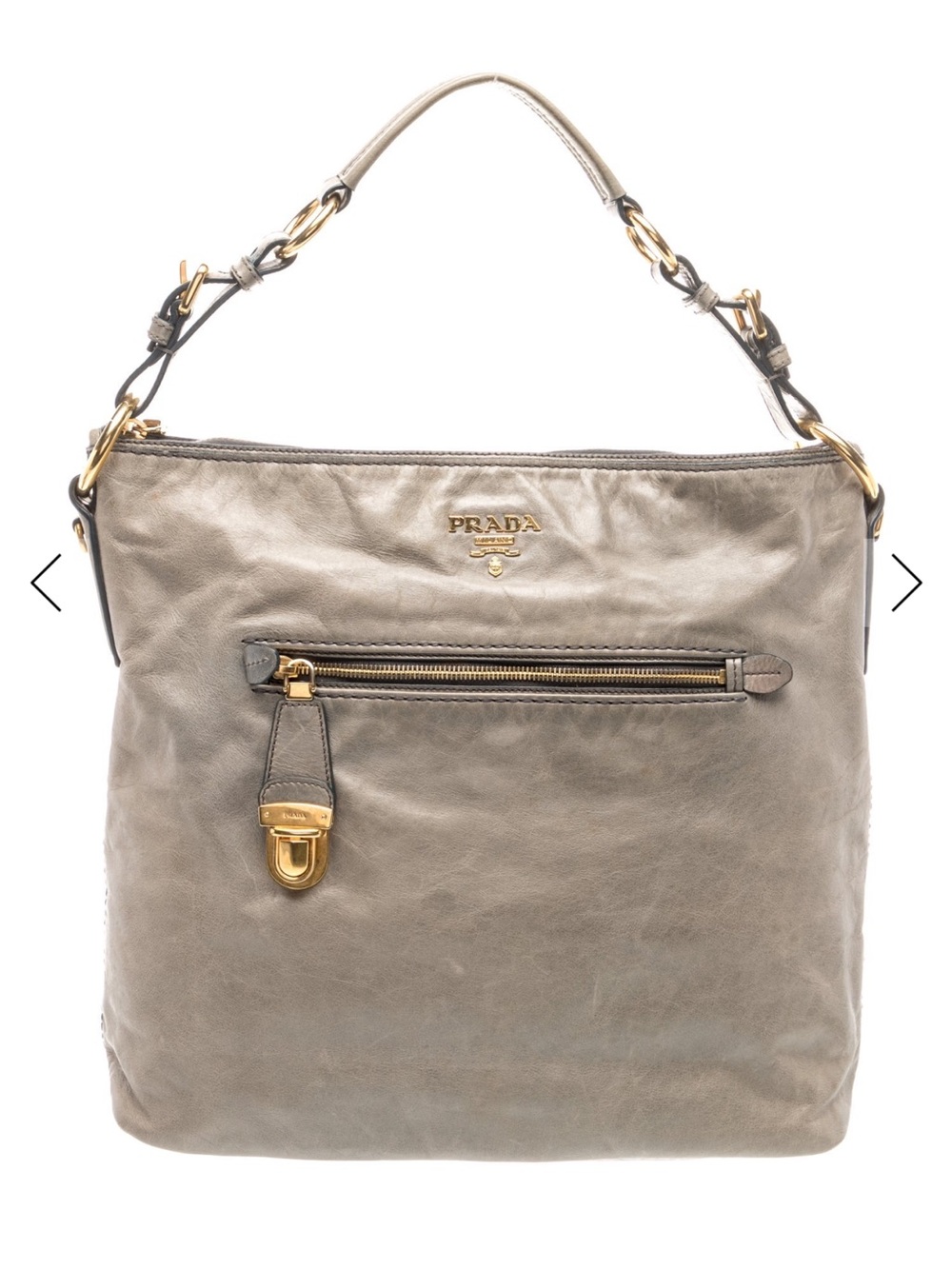 Prada Gray Leather Shoulder Bag with Gold Hardware